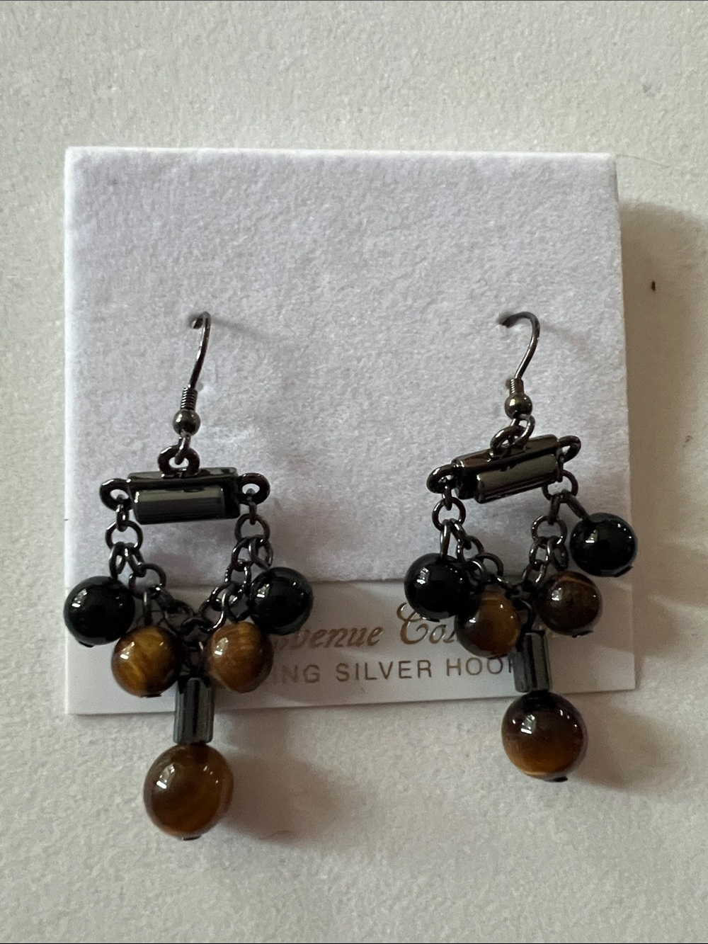 Hematite Drop Earrings with genuine tigers eye Beads